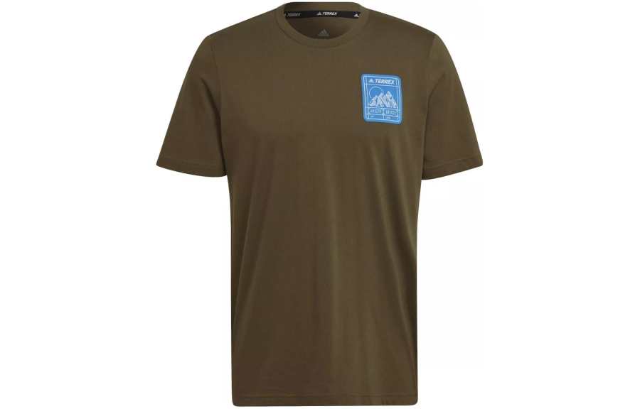 Adidas Adidas T Shirts Men's Olive Crew Neck Moderate Straight Fit