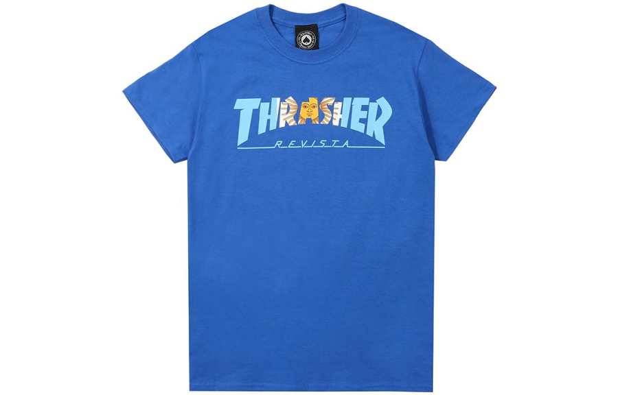Thrasher T Shirts Men's Blue Crew Neck Moderate Straight Fit