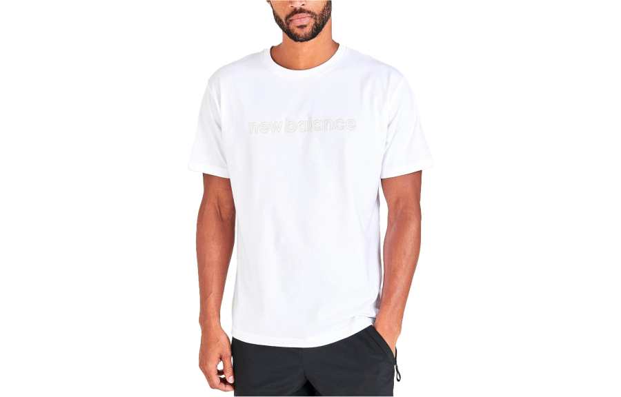 New Balance New Balance T Shirts Men's White Crew Neck Moderate Straight Fit