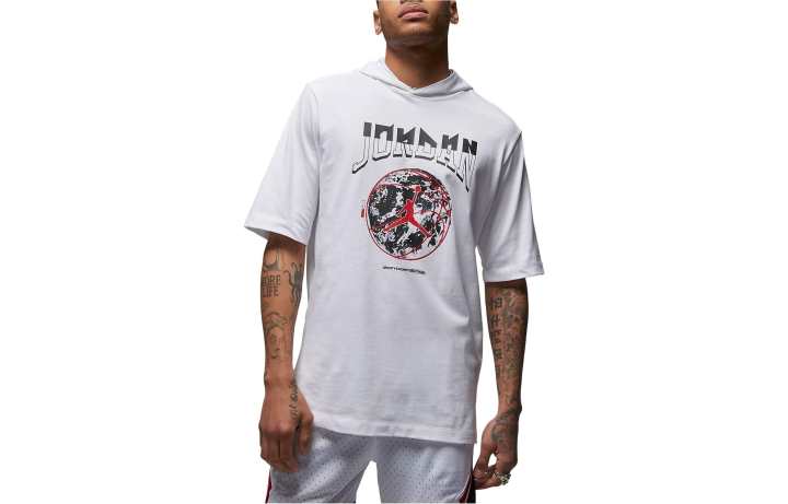 Jordan Jordan T Shirts Men's White Hooded Non Detachable Moderate Straight Fit