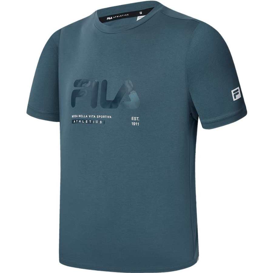 FILA T Shirts Men's Tea Blue Crew Neck Moderate Straight Fit