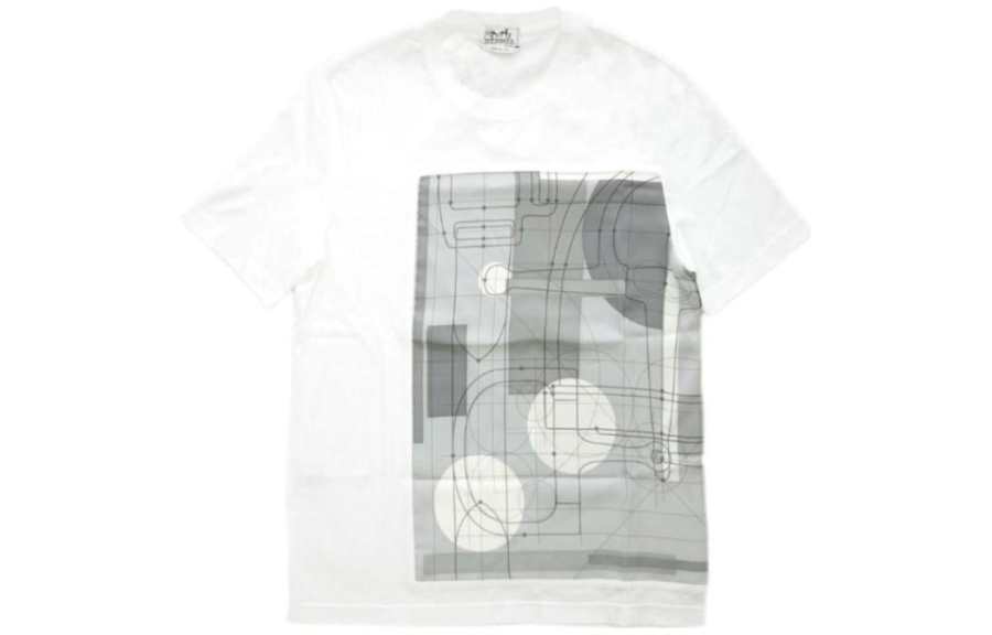HERMES T Shirts Men's White Crew Neck Moderate Straight Fit