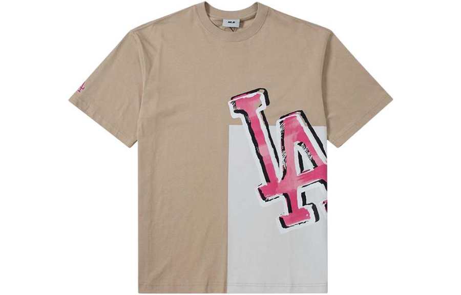 MLB Los Angeles Dodgers T Shirts Unisex Khaki Crew Neck Thin Straight Fit