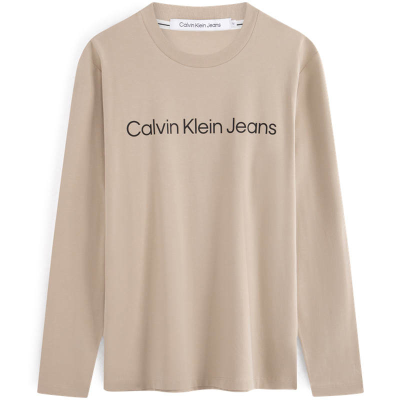 Calvin Klein T Shirts Men's Milk Coffee Crew Neck Moderate Straight Fit