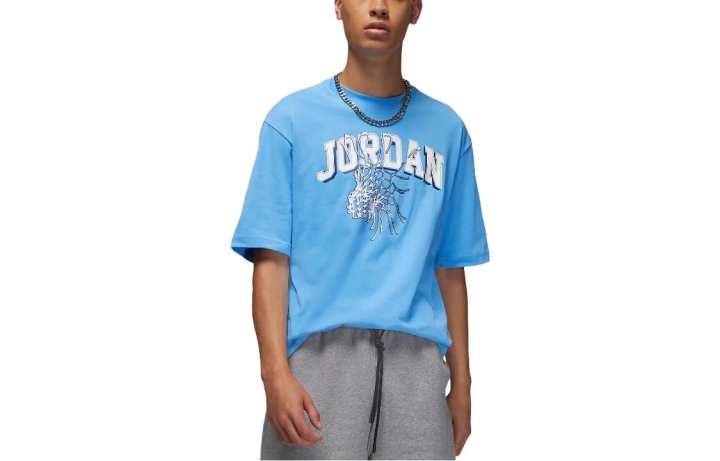 Jordan Jordan T Shirts Men's Sky Blue Crew Neck Moderate Straight Fit