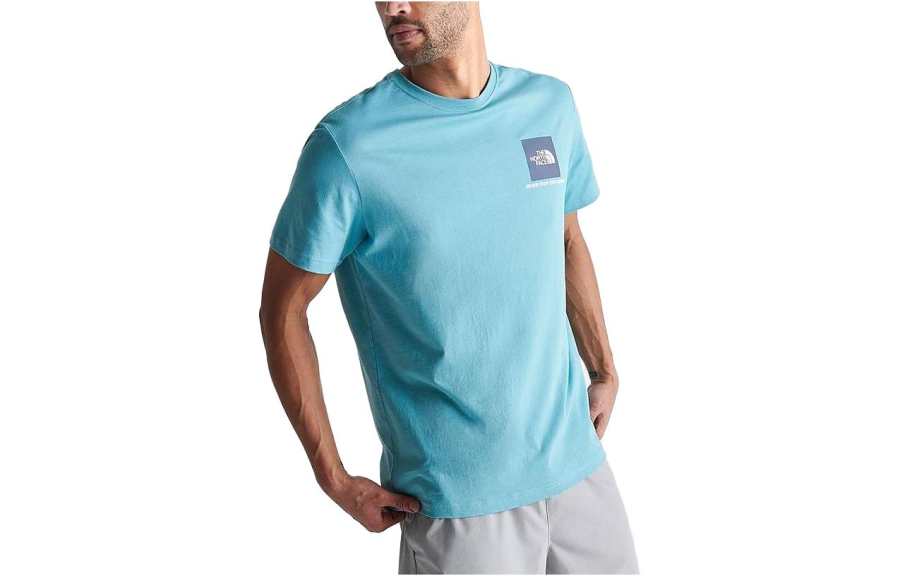 THE NORTH FACE T Shirts Men's Sky Blue Crew Neck Moderate Straight Fit
