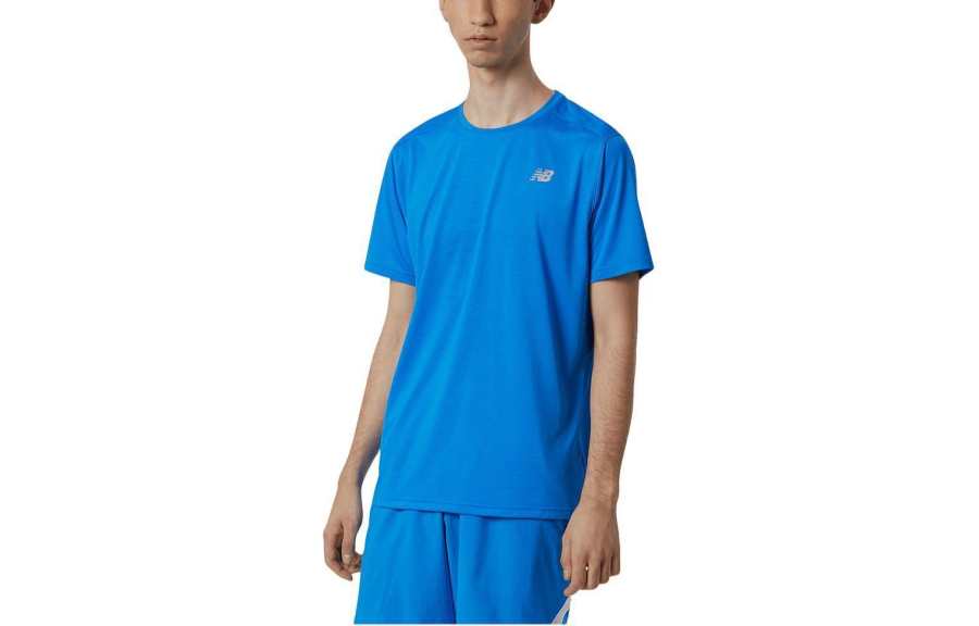 New Balance New Balance T Shirts Men's Blue Crew Neck Moderate Straight Fit