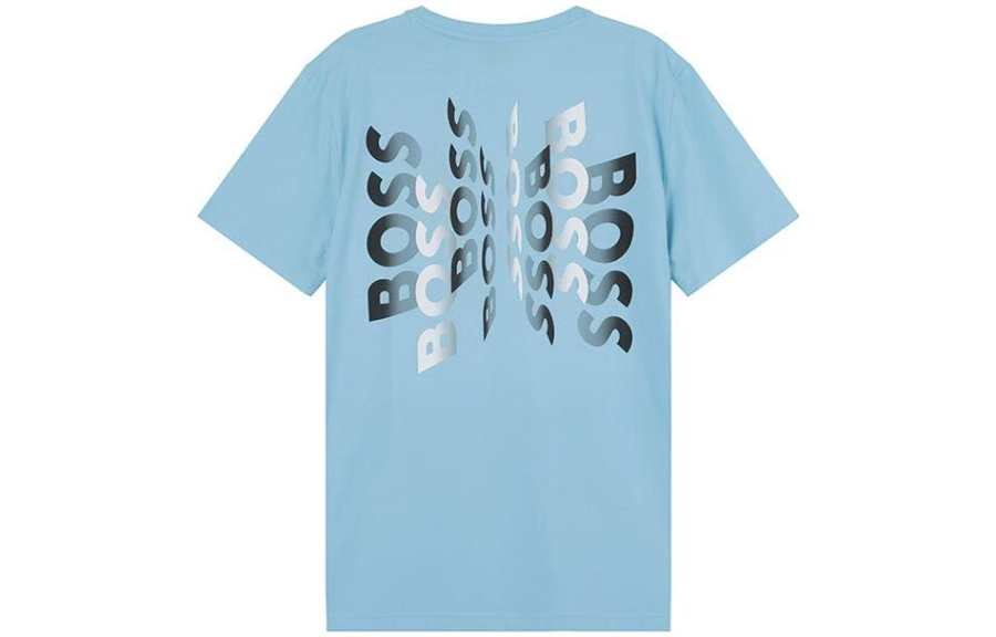 HUGO BOSS T Shirts Men's Light Blue Crew Neck Moderate Straight Fit