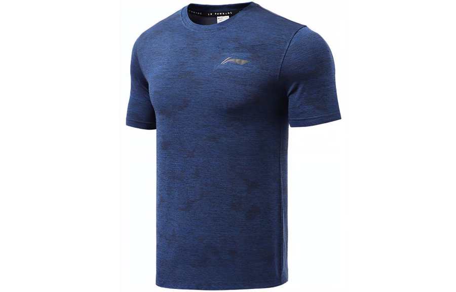 Li-Ning Li Ning Running Collection T Shirts Men's Blue Crew Neck Moderate Straight Fit