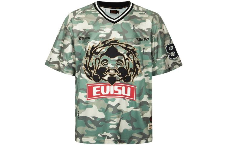 EVISU T Shirts Men's Camouflage V Neck Moderate Straight Fit