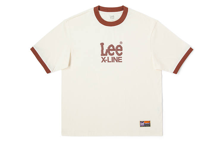 Lee T Shirts Unisex Ecru Crew Neck Moderate Straight Fit