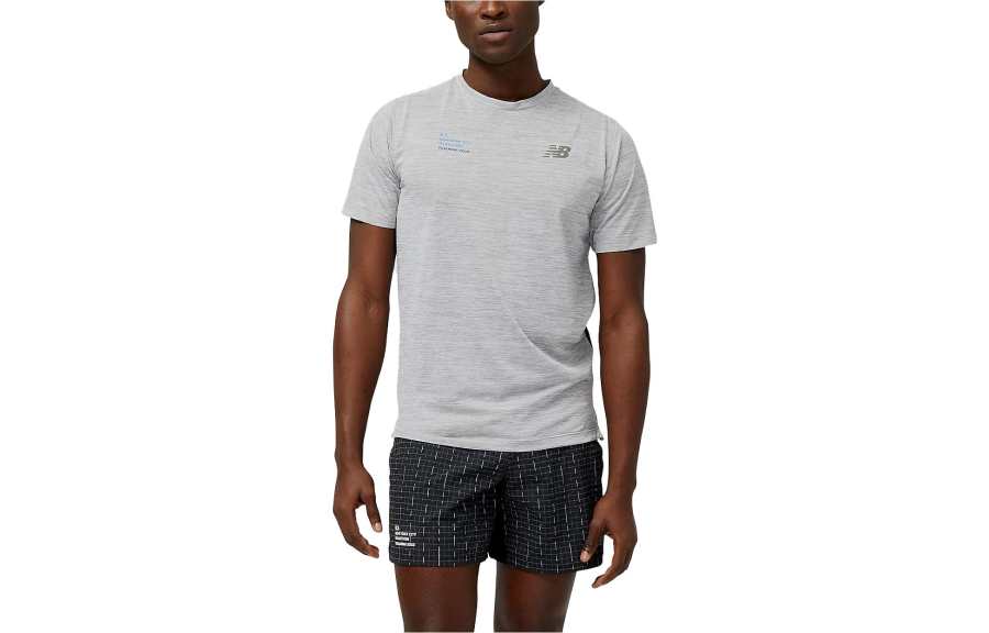 New Balance New Balance T Shirts Men's Light Gray Crew Neck Moderate Straight Fit