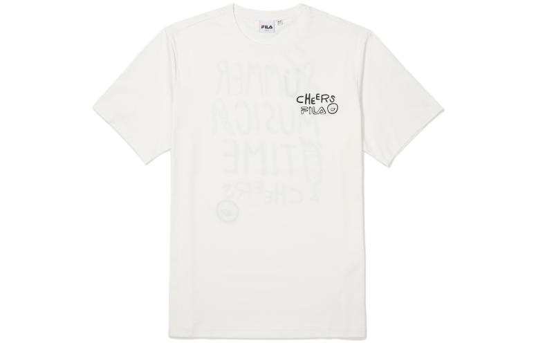 FILA T Shirts Unisex Gray White Crew Neck Moderate Straight Fit