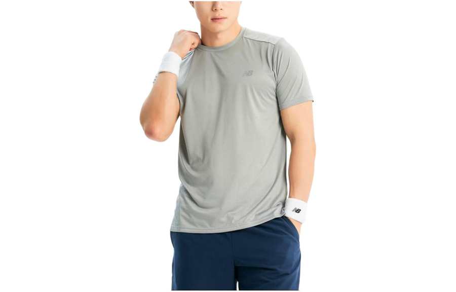 New Balance New Balance T Shirts Men's Gray Crew Neck Moderate Straight Fit