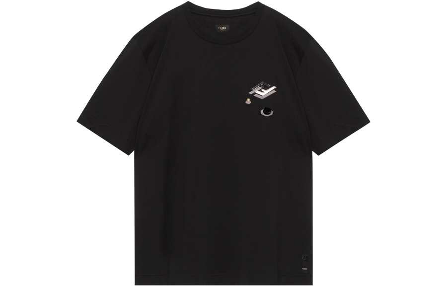 FENDI T Shirts Men's Black Crew Neck Moderate Straight Fit