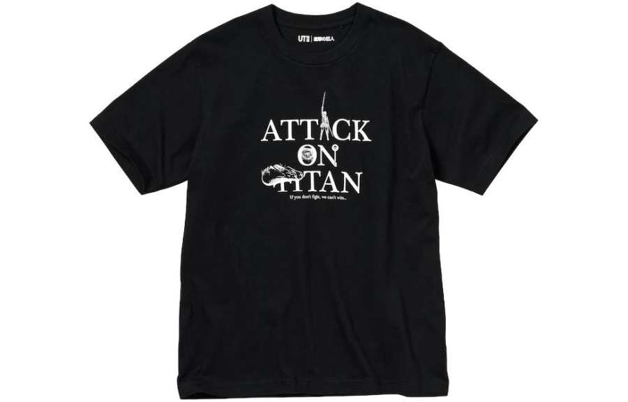 UNIQLO X Attack On Titan T Shirts Men's Black Crew Neck Moderate Straight Fit