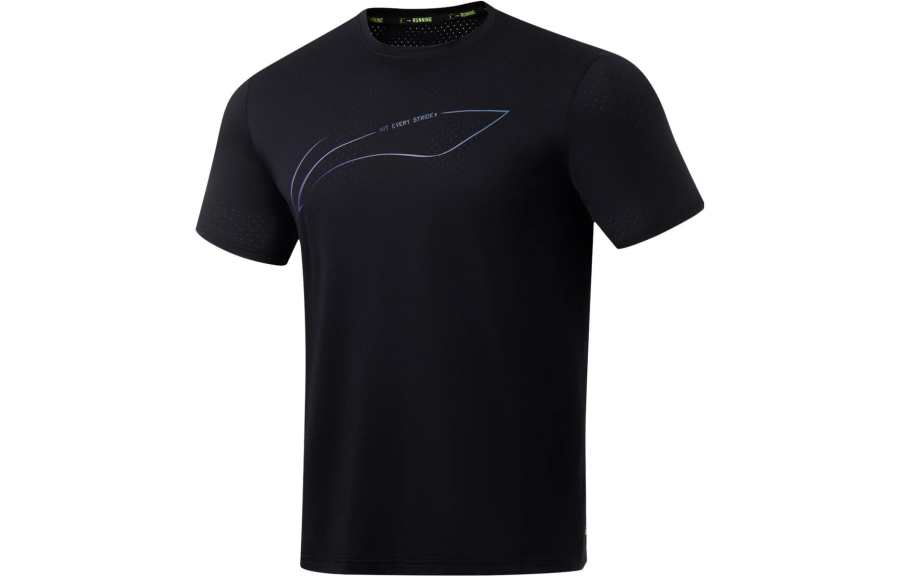 Li-Ning Li Ning Running Collection T Shirts Men's Black Crew Neck Moderate Straight Fit