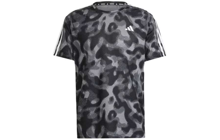 Adidas Adidas Own The Run 3 Stripes Allover Print T Shirt T Shirt Unisex Gray