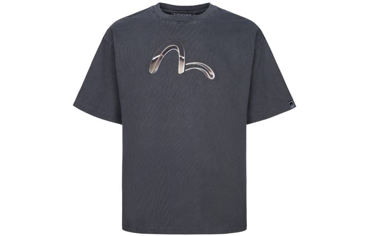 EVISU T Shirts Men's Dark Gray Crew Neck Moderate Straight Fit