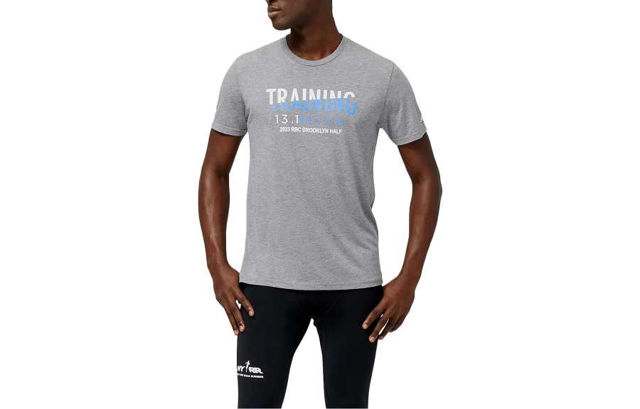 New Balance New Balance T Shirts Men's Aluminum Gray Crew Neck Moderate Straight Fit
