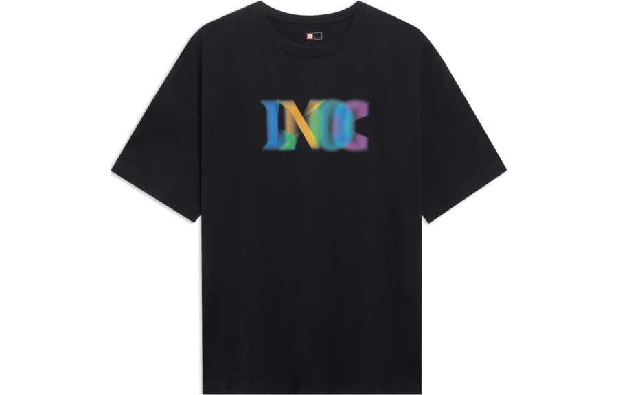 Li-Ning Li Ning T Shirts Unisex Black Crew Neck Moderate Straight Fit