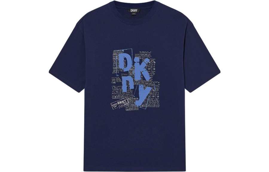 DKNY T Shirts Men's Navy Blue Crew Neck Moderate Straight Fit