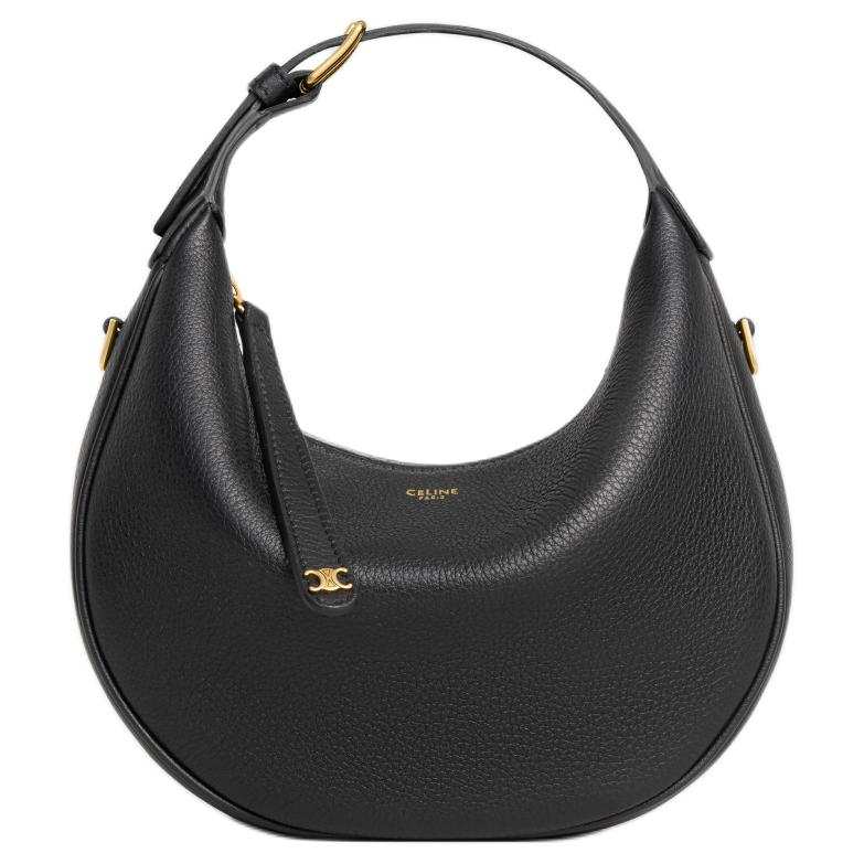 CELINE LULU Cow Leather One Shoulder Handbag Women's Black