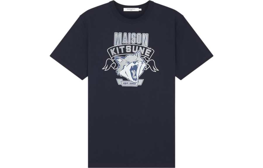 Maison Kitsune T Shirts Men's Marine Blue Crew Neck Moderate Straight Fit
