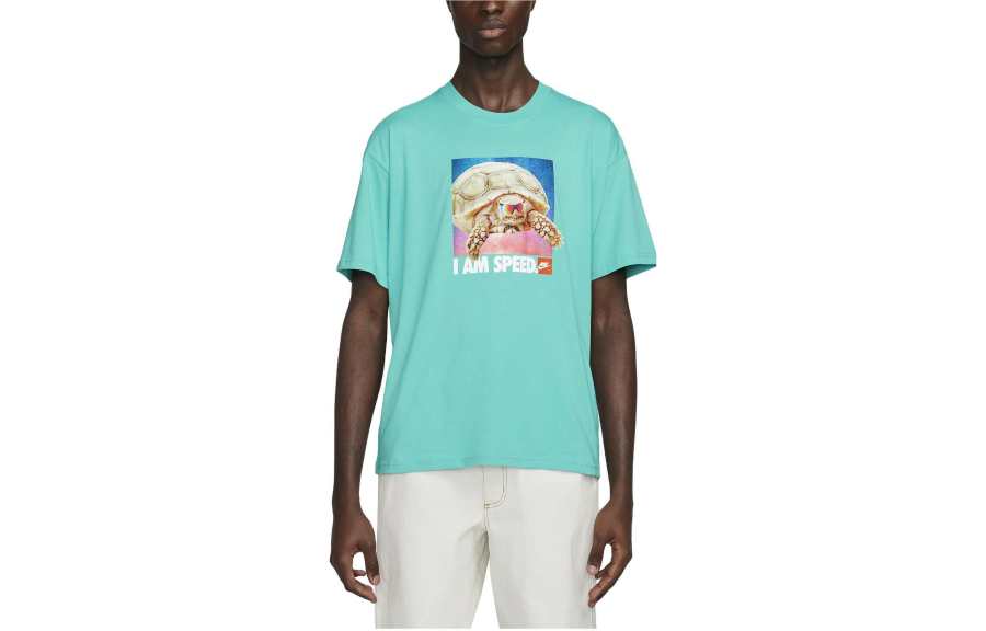Nike Nike T Shirts Men's Cyan Crew Neck Moderate Straight Fit