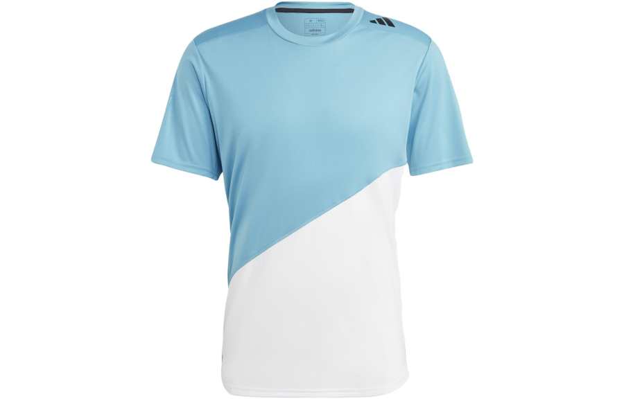 Adidas Adidas T Shirts Men's White Blue Crew Neck Moderate Straight Fit