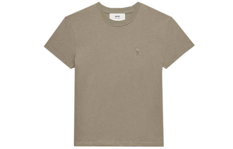 AMIPARIS T Shirts Unisex Khaki Green Crew Neck Moderate Straight Fit