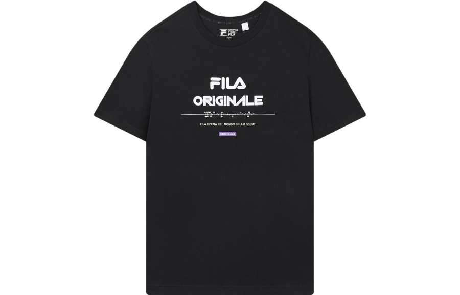 FILA T Shirts Men's Jet Black Crew Neck Moderate Straight Fit