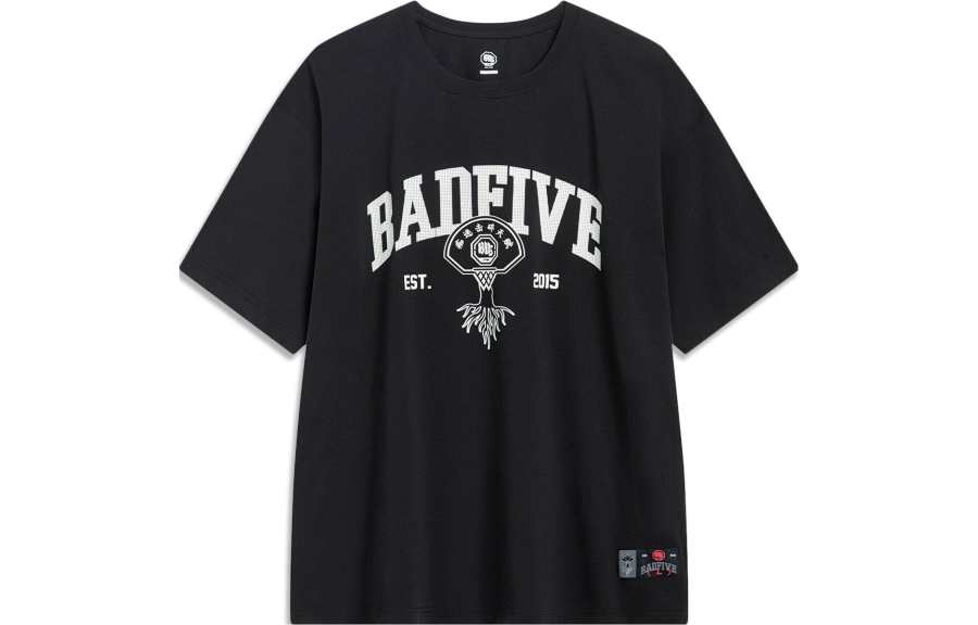 Li-Ning Li Ning T Shirts Men's Black Crew Neck Moderate Straight Fit