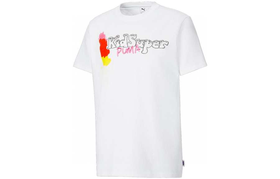 PUMA T Shirts Men's White Crew Neck Moderate Straight Fit