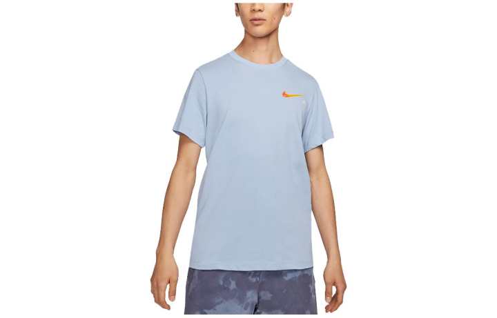 Nike Nike T Shirts Men's Steel Blue Crew Neck Moderate Straight Fit