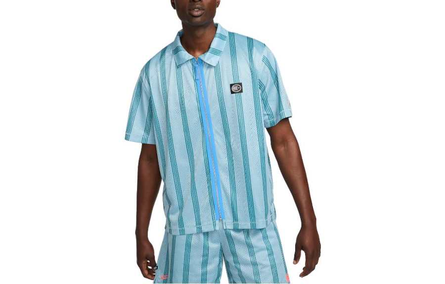 Nike Nike T Shirts Men's Sky Blue Polo Collar Moderate Straight Fit