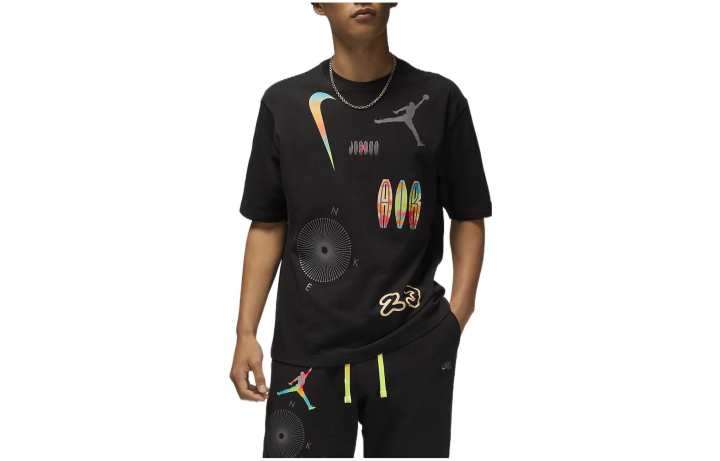 Jordan Jordan T Shirts Men's Black Crew Neck Moderate Straight Fit