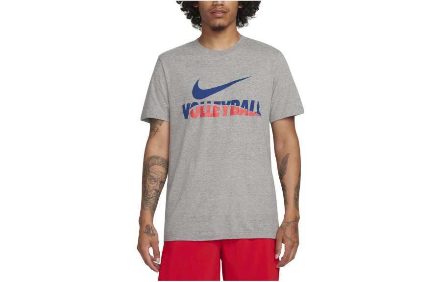 Nike Nike T Shirts Men's Gray Crew Neck Moderate Straight Fit