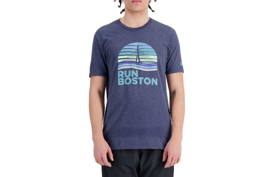 New Balance New Balance T Shirts Men's Blue Crew Neck Moderate Straight Fit