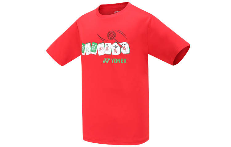 YONEX T Shirts Men's Fresh Red Crew Neck Moderate Straight Fit