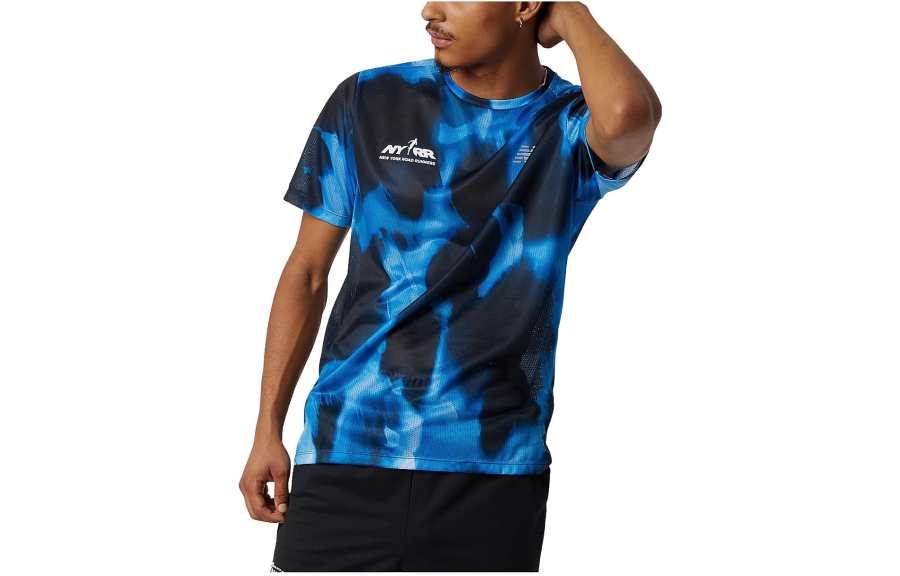 New Balance New Balance T Shirts Men's Blue Crew Neck Moderate Straight Fit