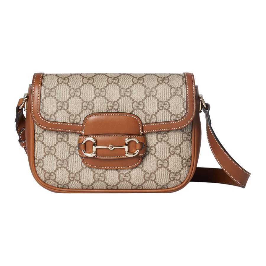 GUCCI Horsebit 1955 Canvas With Leather Saddle Bag, Portable Crossbody Bag, Shoulder Bag Mini Unisex