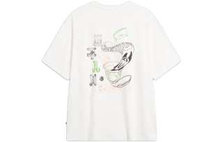 Li-Ning Li Ning T Shirts Unisex Ivory Crew Neck Moderate Straight Fit