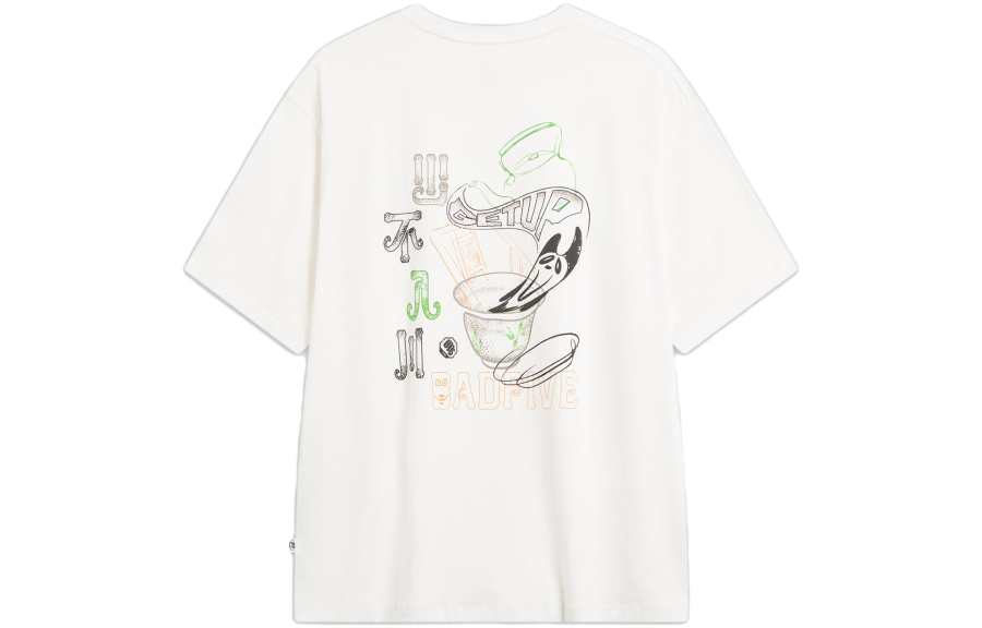 Li-Ning Li Ning T Shirts Unisex Ivory Crew Neck Moderate Straight Fit