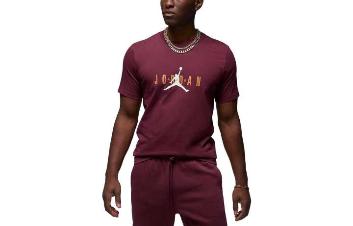 Jordan Jordan T Shirts Men's Burgundy Crew Neck Moderate Straight Fit