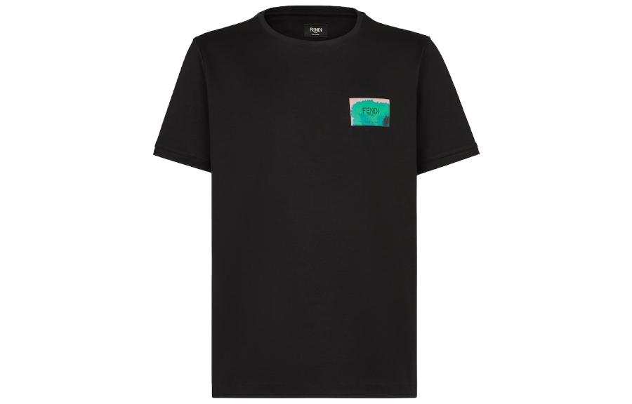 FENDI T Shirts Men's Black Crew Neck Moderate Straight Fit