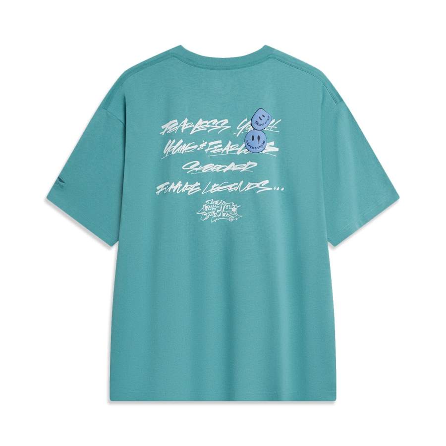 Li-Ning Li Ning Skateboard T Shirts Unisex French Emerald Green Crew Neck Moderate Straight Fit