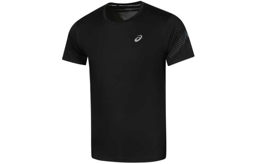 ASICS T Shirts Men's Black Crew Neck Moderate Straight Fit