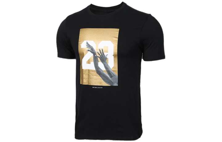 Jordan Jordan T Shirts Men's Black/Gold Crew Neck Moderate Straight Fit