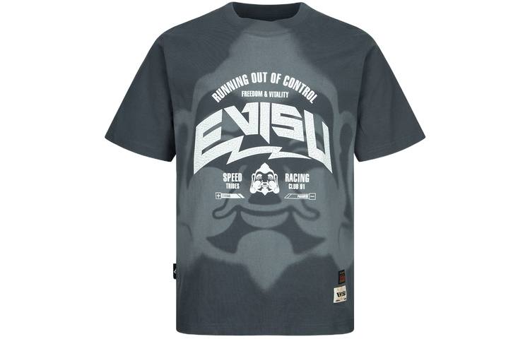 EVISU T Shirts Men's Dark Gray Crew Neck Moderate Straight Fit